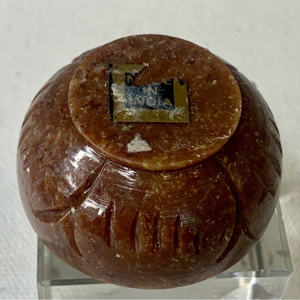 Brown Soapstone Hand Carved Lidded Trinket Box Miniature Round Dome Lid 1.6" VTG - Picture 12 of 16